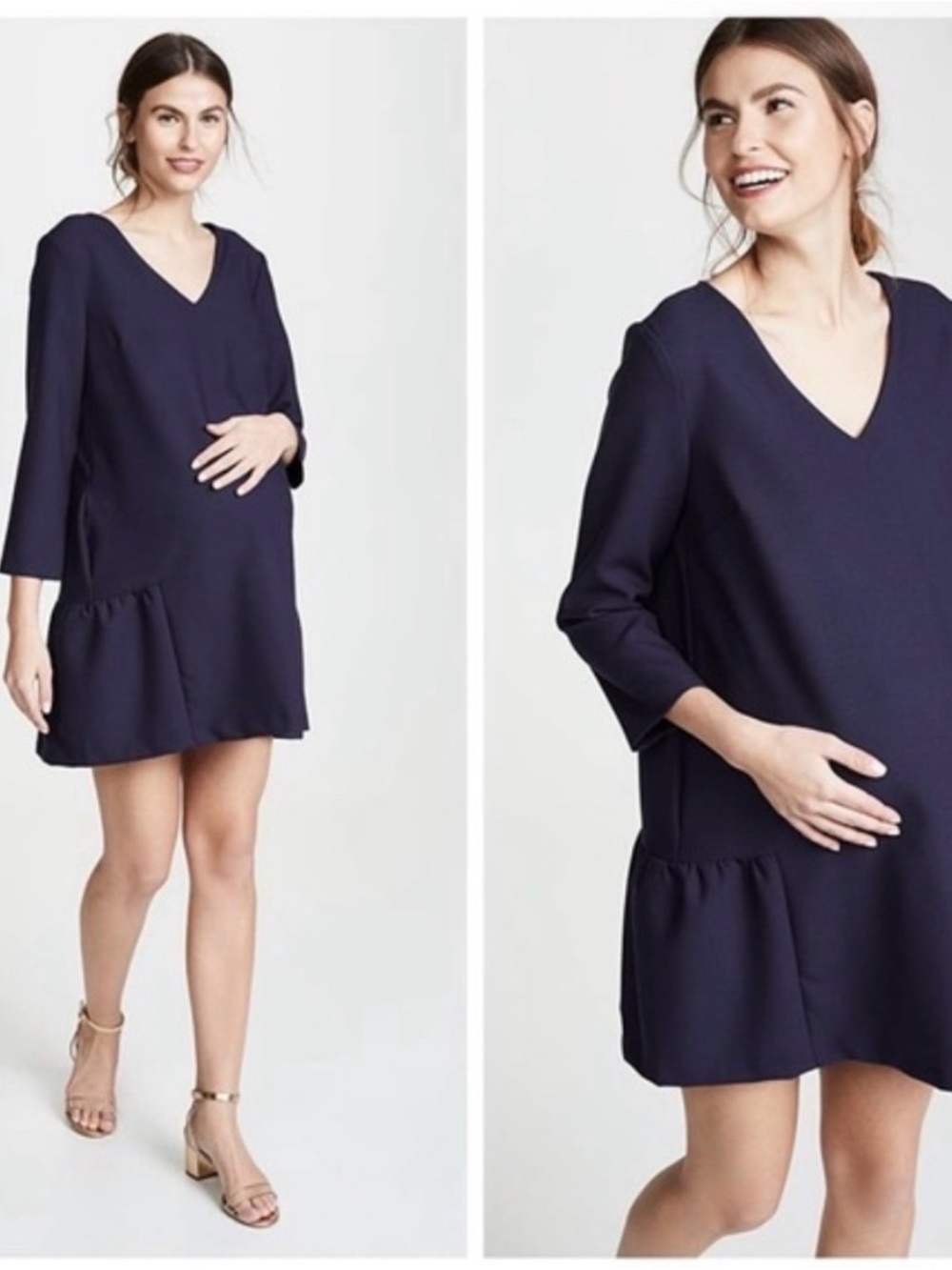 Hatch Navy Maternity V-Neck Peplum Dress